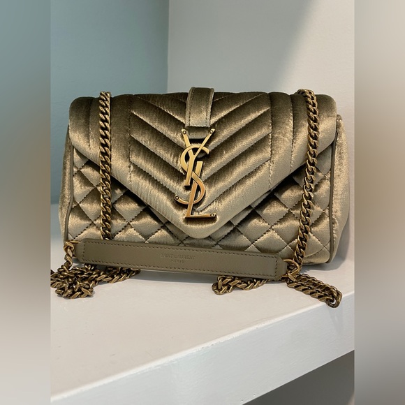 Saint Laurent Small Envelope Velour Crossbody Bag NWT YSL Pale Olive - Picture 1 of 16